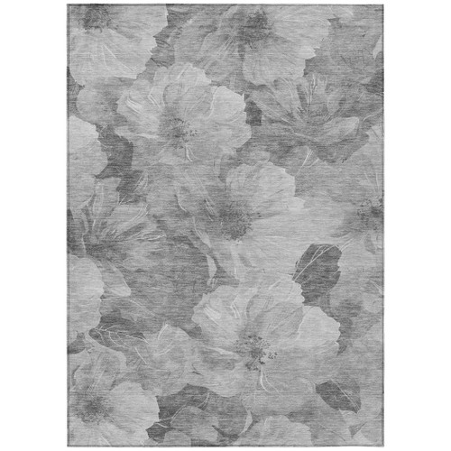 10' X 14' Gray And Charcoal Floral Washable Indoor Outdoor Area Rug