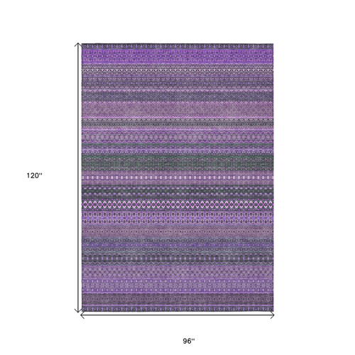 8' X 10' Purple Striped Washable Non Skid Indoor Outdoor Area Rug
