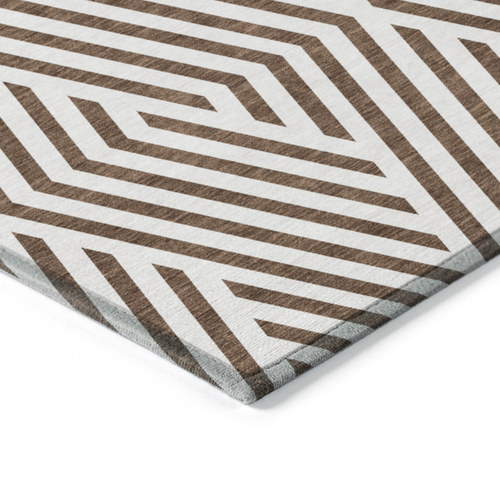 9' X 12' Brown And White Geometric Washable Indoor Outdoor Area Rug