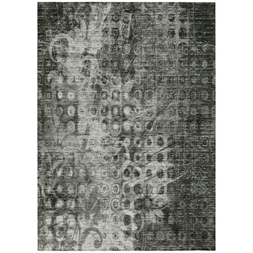 10' X 14' Charcoal Ikat Washable Indoor Outdoor Area Rug