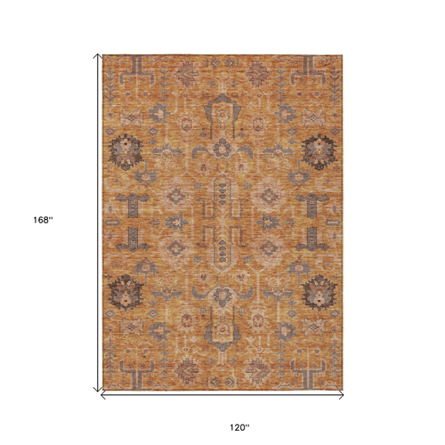10' X 14' Terra Cotta Beige And Gray Oriental Washable Indoor Outdoor Area Rug
