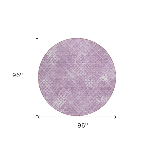 8' Lavender Purple And Ivory Round Geometric Washable Indoor Outdoor Area Rug