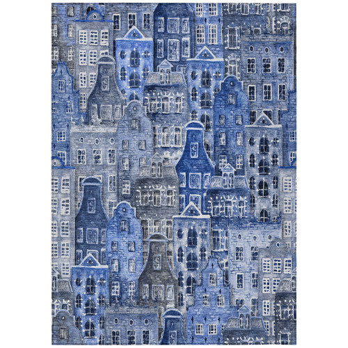 8' X 10' Blue Navy Blue And Sky Blue Geometric Washable Indoor Outdoor Area Rug