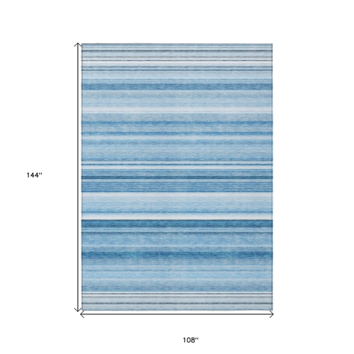 9' X 12' Blue Striped Washable Non Skid Indoor Outdoor Area Rug