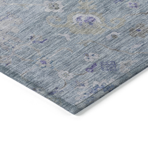 10' X 14' Sky Blue Purple And Gray Floral Washable Indoor Outdoor Area Rug