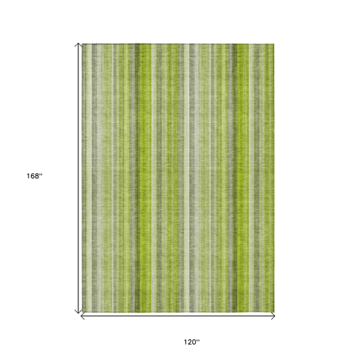 10' X 14' Green Striped Washable Non Skid Indoor Outdoor Area Rug