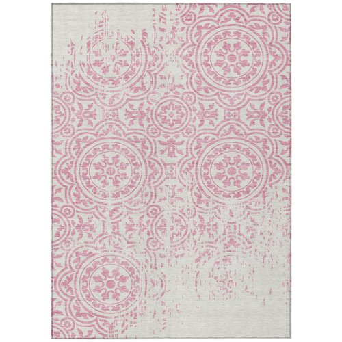 10' X 14' Pink And Ivory Medallion Washable Indoor Outdoor Area Rug