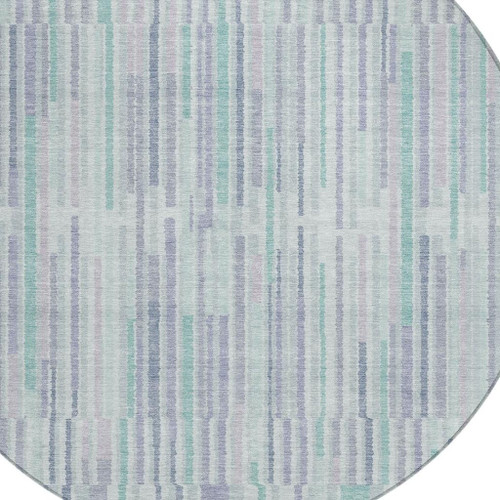 8' Mint Green And Ivory Round Striped Washable Indoor Outdoor Area Rug - Mint Green, Ivory