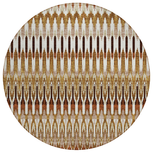 8' Terra Cotta Beige And Red Round Southwestern Washable Indoor Outdoor Area Rug