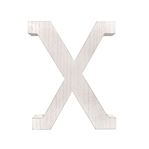 16" Distressed White Wash Wooden Initial Letter X Sculpture Manufactured Wood