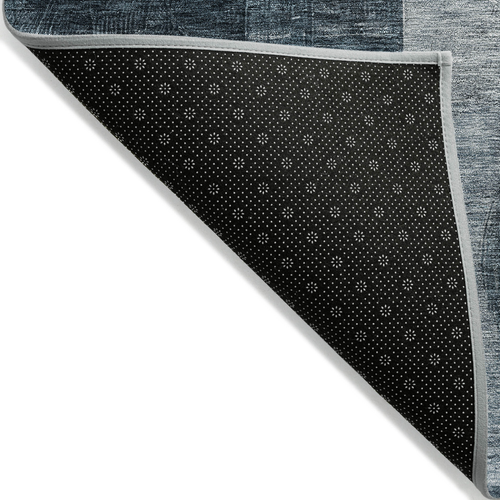 8' Teal Blue Gray And Charcoal Round Geometric Washable Indoor Outdoor Area Rug