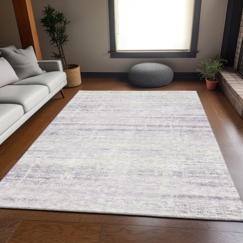 9' X 12' Lavender Purple And Ivory Abstract Washable Indoor Outdoor Area Rug