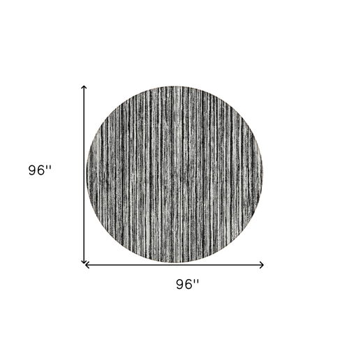 8' Black And Ivory Round Striped Washable Indoor Outdoor Area Rug