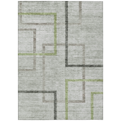 8' X 10' Green And Charcoal Geometric Washable Indoor Outdoor Area Rug