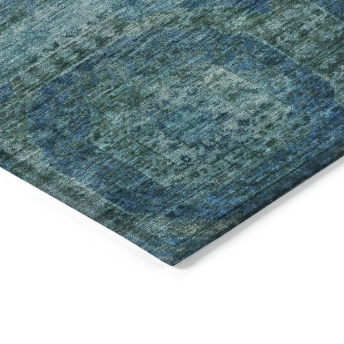 8' Blue And Ivory Round Medallion Washable Indoor Outdoor Area Rug