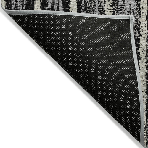 10' X 14' Black Gray And Ivory Striped Washable Indoor Outdoor Area Rug