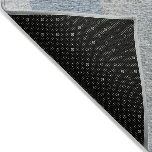 8' Denim Blue And Gray Round Abstract Washable Indoor Outdoor Area Rug - Denim Blue, Gray