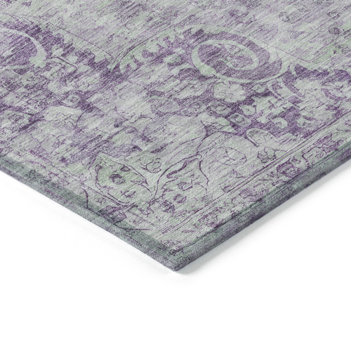9' X 12' Purple Floral Medallion Washable Indoor Outdoor Area Rug