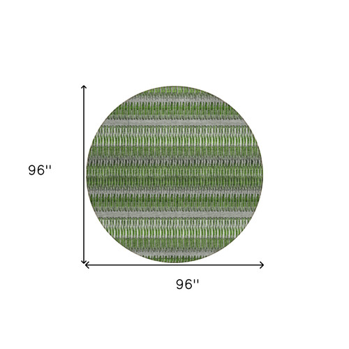 8' Green Artichoke Green And Ivory Round Striped Washable Indoor Outdoor Area Rug