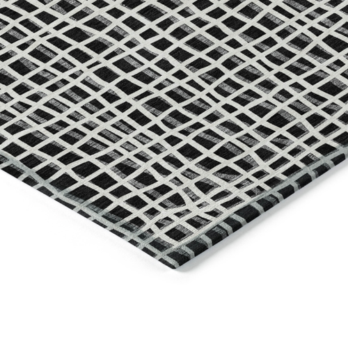 8' Black Gray And Ivory Round Striped Washable Indoor Outdoor Area Rug