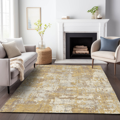 10' X 14' Gold Brown And Beige Abstract Washable Indoor Outdoor Area Rug