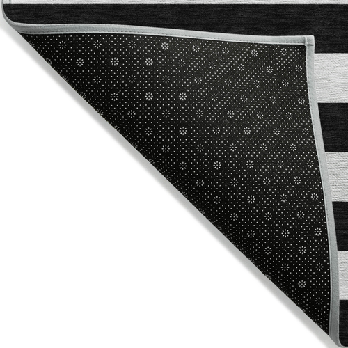 8' X 10' Black and White Striped Washable Non Skid Indoor Outdoor Area Rug