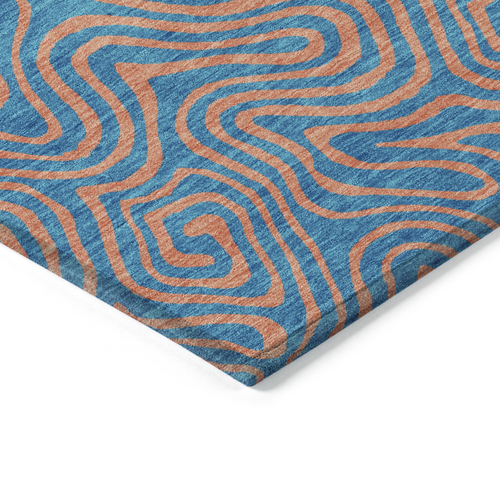 9' X 12' Teal Blue And Pink Abstract Washable Indoor Outdoor Area Rug