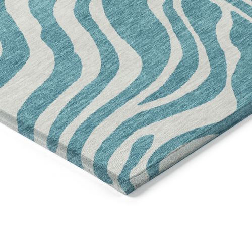 9' X 12' Teal Blue And Ivory Animal Print Washable Indoor Outdoor Area Rug
