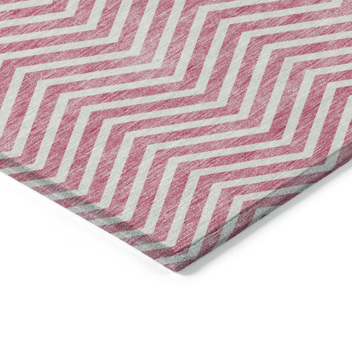 9' X 12' Pink And Ivory Chevron Washable Indoor Outdoor Area Rug