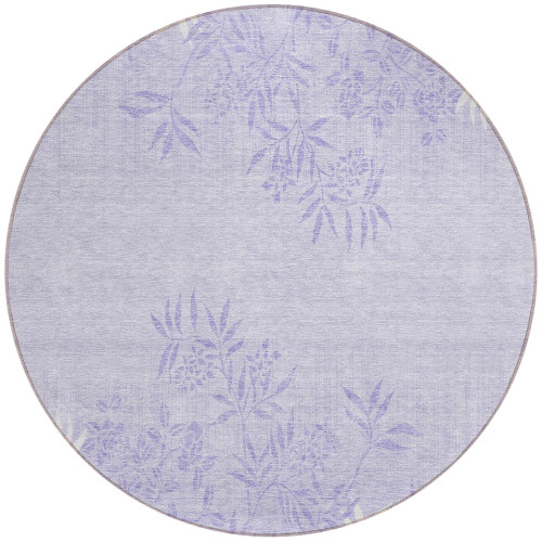 8' Lilac Purple And Ivory Round Floral Washable Indoor Outdoor Area Rug