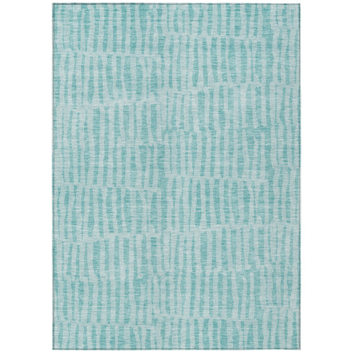 9' X 12' Teal Blue And Aqua Striped Washable Indoor Outdoor Area Rug