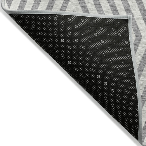 8' Gray And Ivory Round Geometric Washable Indoor Outdoor Area Rug