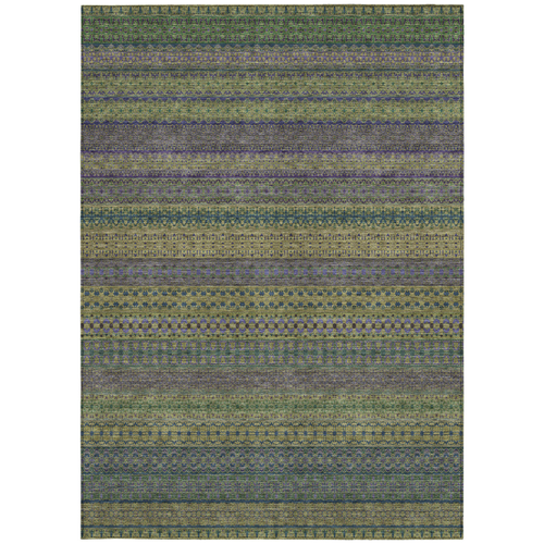 9' X 12' Olive Green Striped Washable Non Skid Indoor Outdoor Area Rug