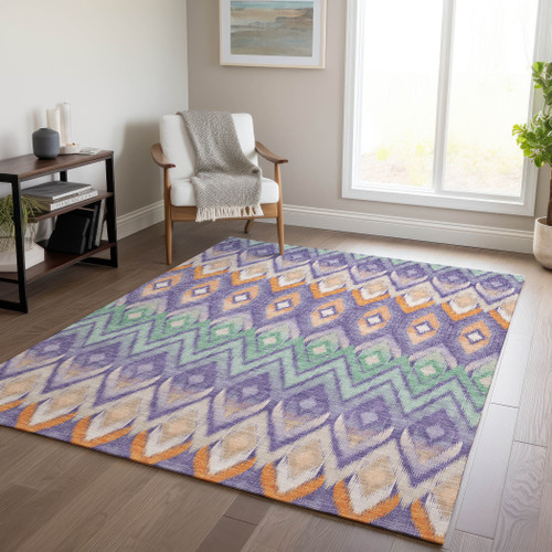 8' X 10' Purple Lilac And Orange Southwestern Washable Indoor Outdoor Area Rug