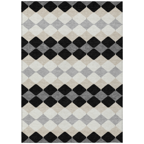 8' X 10' Black Ivory And Beige Geometric Washable Indoor Outdoor Area Rug