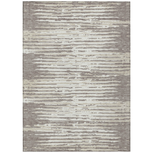 9' X 12' Taupe And Ivory Striped Washable Indoor Outdoor Area Rug