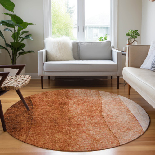 8' Orange And Copper Round Ombre Washable Indoor Outdoor Area Rug