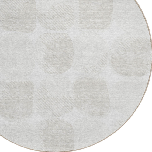 8' Ivory And Beige Round Abstract Washable Indoor Outdoor Area Rug