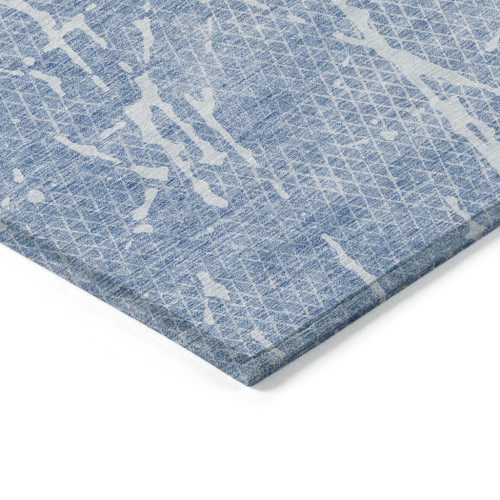 9' X 12' Blue And Ivory Abstract Washable Indoor Outdoor Area Rug