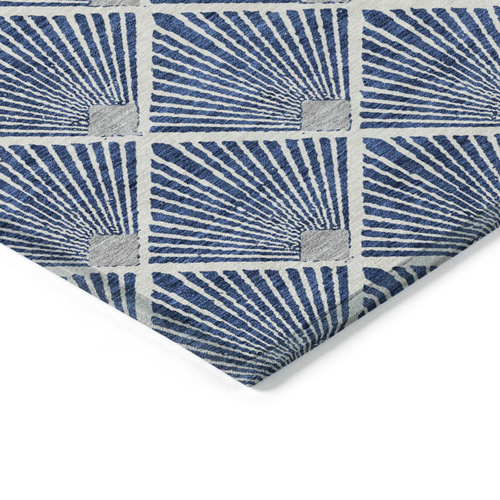 8' X 10' Navy Blue Gray And Ivory Geometric Washable Indoor Outdoor Area Rug