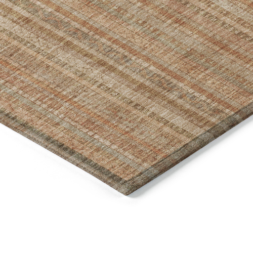 9' X 12' Rust Beige And Linen Striped Washable Indoor Outdoor Area Rug