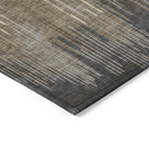 9' X 12' Taupe Gray And Ivory Striped Washable Indoor Outdoor Area Rug
