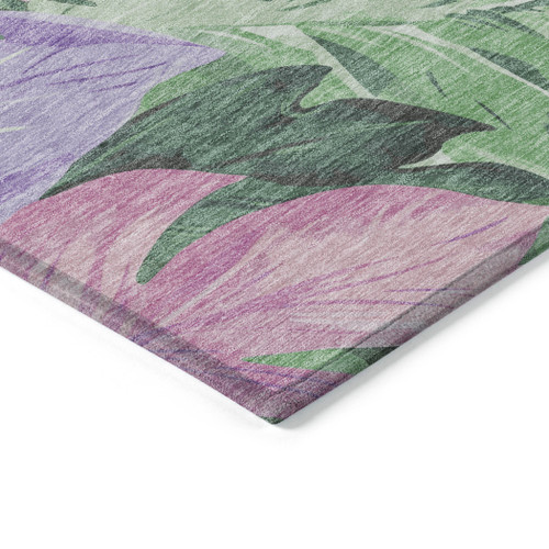 10' X 14' Sage And Mint Green Floral Washable Indoor Outdoor Area Rug