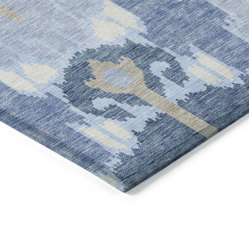 10' X 14' Sky Blue Denim Blue And Ivory Ikat Washable Indoor Outdoor Area Rug