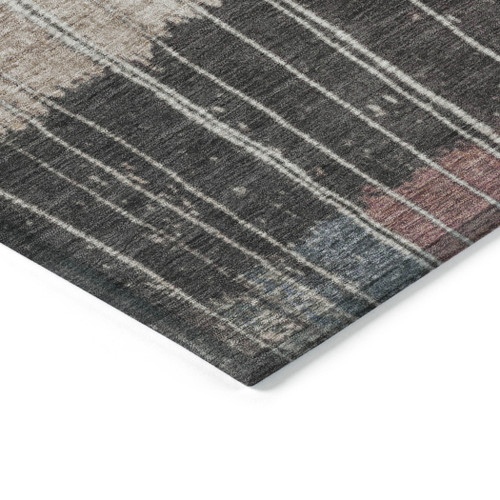 10' X 14' Mauve Blue And Gold Striped Washable Indoor Outdoor Area Rug
