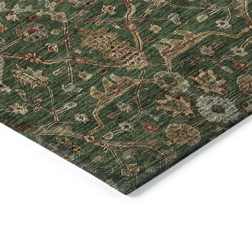 8' Emerald Brown And Red Round Floral Washable Indoor Outdoor Area Rug