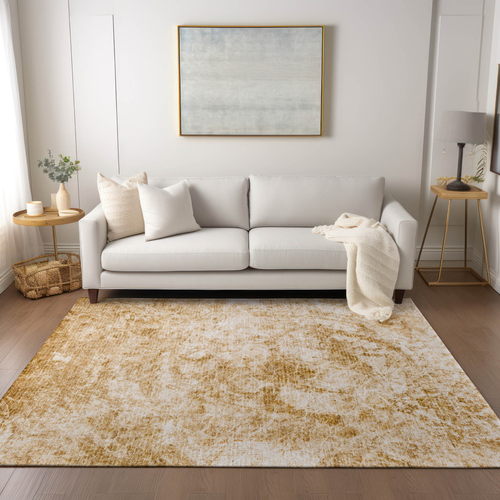 8' X 10' Beige and Gold Abstract Washable Non Skid Indoor Outdoor Area Rug