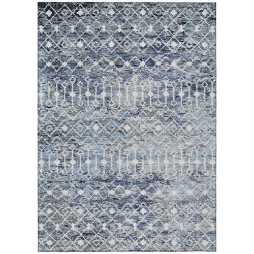 10' X 14' Blue And Silver Argyle Washable Indoor Outdoor Area Rug