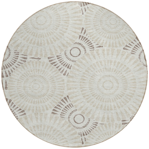 8' Taupe And Brown Round Geometric Washable Indoor Outdoor Area Rug