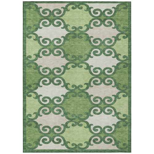 10' X 14' Green And Ivory Trellis Washable Indoor Outdoor Area Rug